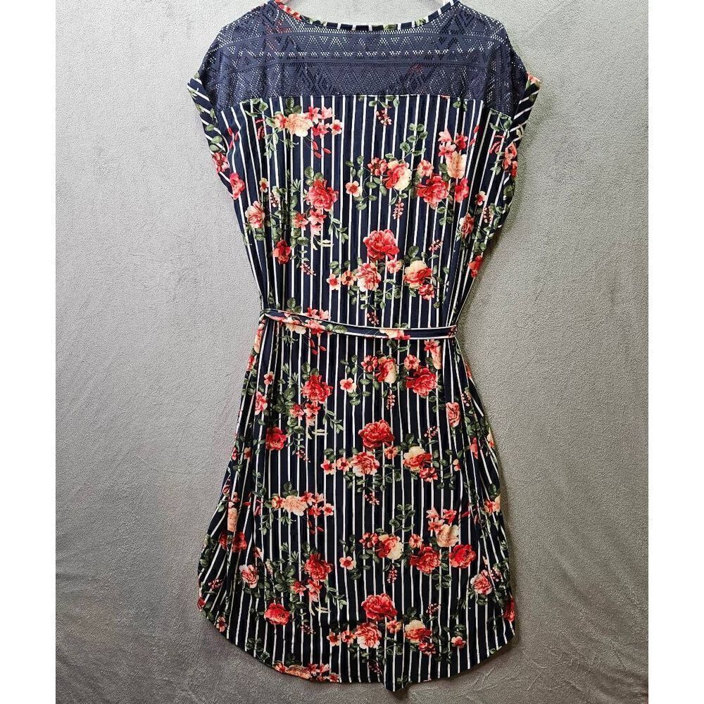 Bobbie Brooks Womens Dress Floral Striped Belt Knee Length Blue Size 1X - Picture 8 of 10